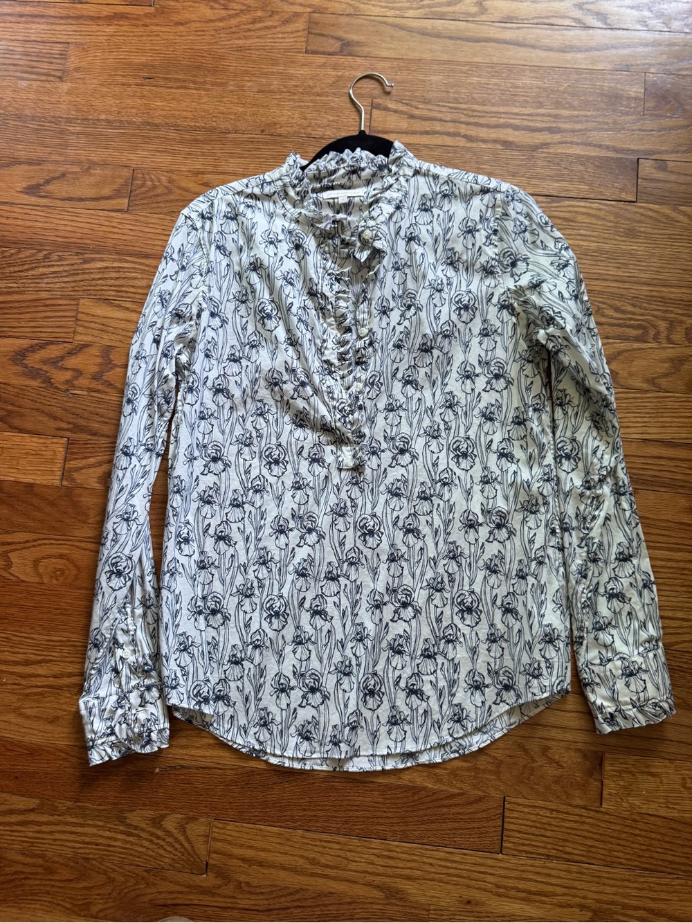Ann Mashburn Frill Shirt in Ink Iris Print Poplin